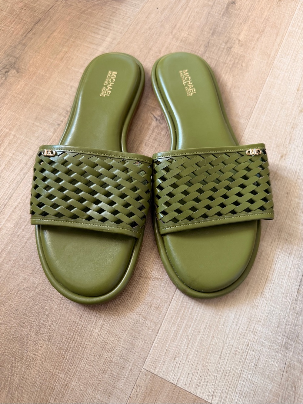MICHAEL Michael Kors Olive Green Woven Slide Sandals